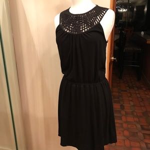 Black Sleeveless Dress with Crochet like neckline